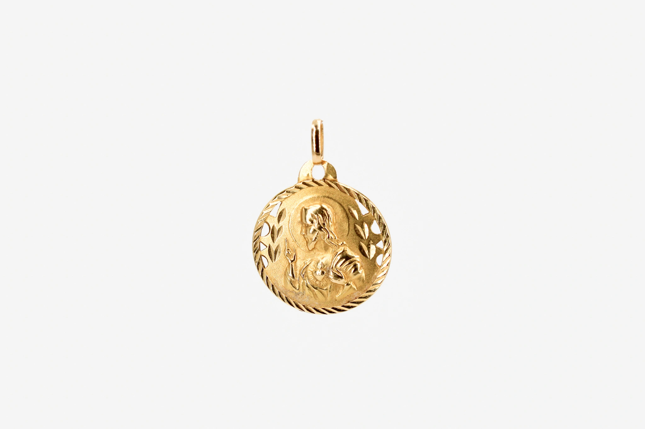 Medalla religiosa de oro de 18k con la Virgen y el Niño — foto 3