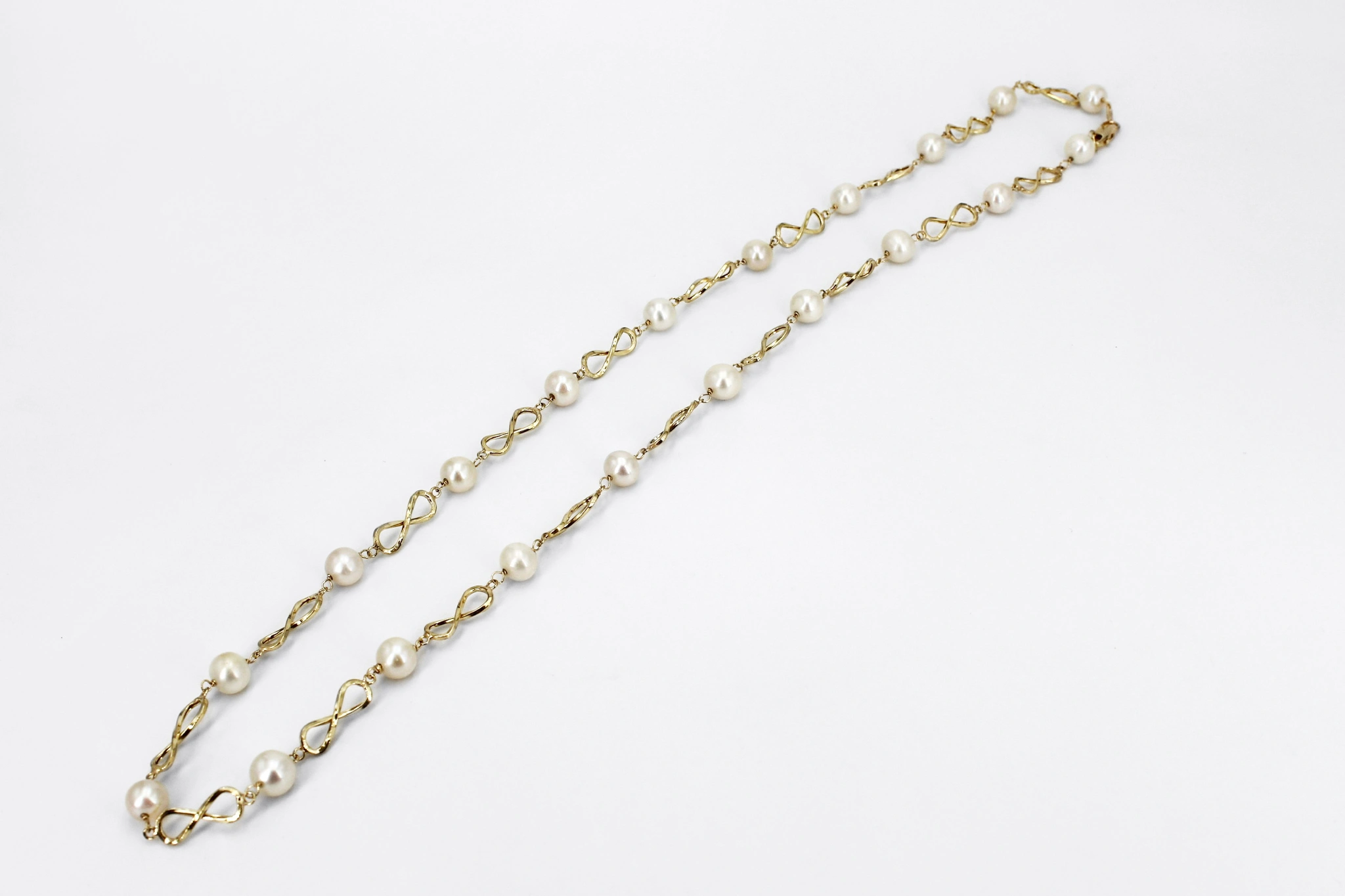 Collar de oro 18K eslabones infinito con perlas — foto 3